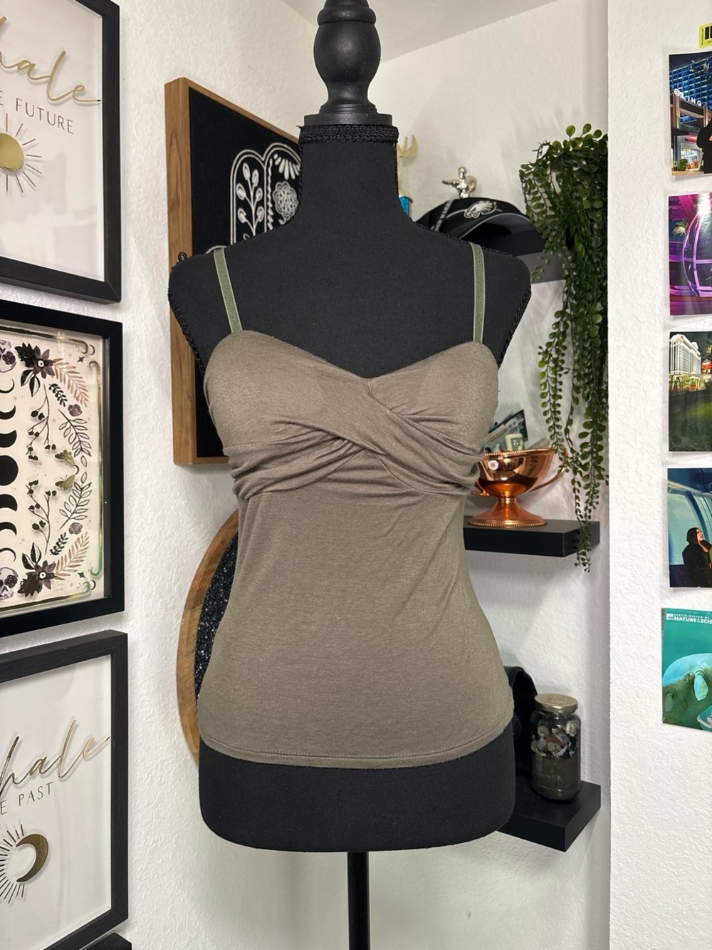 Vintage Y2K J Roberts Earth Green Cami Twist Bust Size M